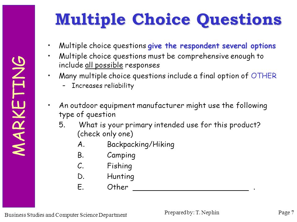 Multiple choice questions